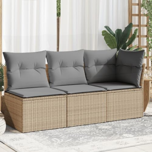 BaraSh Gartensofa mit Kissen 3-Sitzer GartenmöBel Terrassensofa Outdoor Sofa Balkon Outdoor Couch Loungesofa Outdoor Beige Poly Rattan - 366103