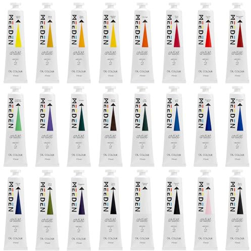 MEEDEN Peinture à l'Huile Kit - 24 Couleurs x 170ml/5.7oz Tubes Professionnels pour Adulte - Peinture Huile Artiste pour Tableau Verre Bois Toile
