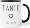 Tasse Schwangerschaft verkünden - Du wirst Tante 2025 - beidseitig bedruckte Kaffeetasse - Geschenk werdende Tante, Farbe: Schwarz