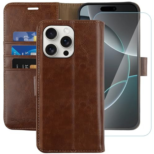 MONASAY for iPhone 16 Pro Max 5G Wallet Case,[Glass Screen Protector Included] [RFID Blocking] Flip Folio Leather Cell Phone Cover with Credit Card Holder, 6.9-inch, Brown
