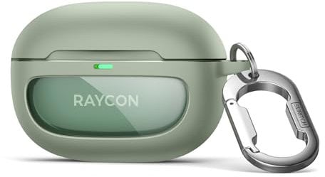 SURITCH Case for Raycon Everyday Earbuds (2024 Edition) Cover,Shockproof Magnetic Cases TPU Protective Cover with Magnetic Lid Lock & Carabiner Clip Keyring & Support Wireless Charging, Green