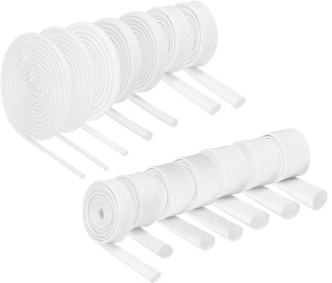 sourcing map Insulation Braided Cable Sleeve,White High Temp Silicone Coated Fiberglass Sleeving for Cable Wrap, Automotive Hose Wiring Protection(3.3Ft x 14 Sizes ID)