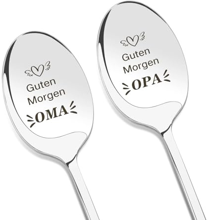 Großeltern Geschenk Löffel 2 Stück, Gravierter Edelstahl‑Löffel für Oma Opa | Mit liebevoller Spruch‑Gravur, Praktischer Kaffee‑Teelöffel, Toll für Geburtstag, Weihnachten, Inklusive Fertiger Geschenkbox