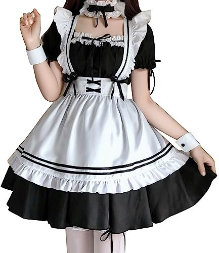 Cosplay Kostüm Anime Maid Kleidung Damen, Lolita Dress Frauen|Viktorianisches Kleid Cosplay Kleid für Halloween Maid Kostüm Outfit Mittelalter Kleidung Gothic Kleidung Steampunk Vintage Umhang XXL