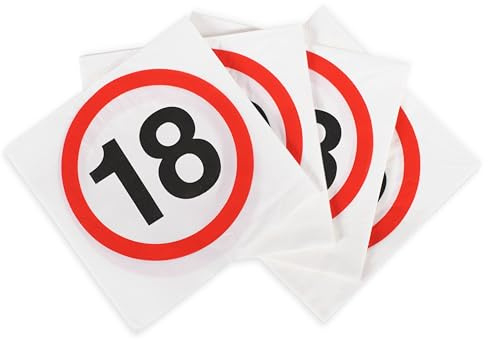 Tiwoca Deko zum 18. Geburtstag – rot-weiße Servietten mit Verkehrsschild-Optik Zahl 18 – Ausgefallene Geburtstagsdeko und lustige Geschenkideen für Junge und Mädchen