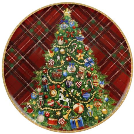 Brandani 89908 Piatto Portata Christmas Tartan in Porcellana - Ø 30 cm - Elegante e Festoso per Servire Dolci e Stuzzichini