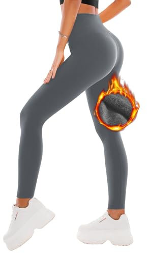 SINOPHANT Thermo Leggings Damen Winter, Fleece Thermoleggins Gefütterte Warm Teddy High Waist Gefütterte Strumpfhose Für Sport 1 Grau,XXL