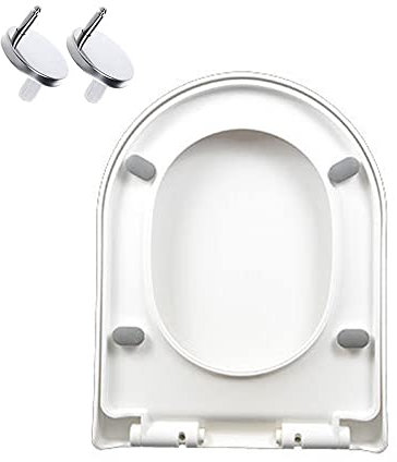 WC-Sitz, D-Form, WC-Sitz mit Absenkautomatik, Weiß mit Schnellverschluss, Kunststoff-Toilettendeckel mit verstellbaren Scharnieren, für einfache Reinigung, 9013