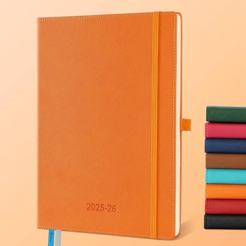 IN-LUXPRO Kalender 2025 2026 Wochenplaner,18-Monate Buchkalender (Jul.2025-Dez.2026) Monatskalender mit Ausgaben & Notizseiten A4(29x21,5 cm),mit Vegan-Leder & Notizseiten,orange Farbe.