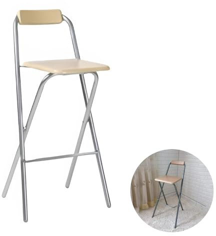 SterlingEdge Wooden Folding Folding Bar Stool Kitchen Restaurant Home Silver Frame Seating Foldable Chair Rubber Covered Footrest