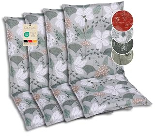 GO-DE Textil Bequeme und attraktive Polsterauflagen für Mittellehner-Gartenstühle (4er-Set, Ginkgoblatt grün, Mittellehner)