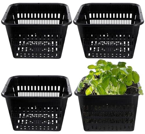 Hintyne Netztöpfe für Hydrokultur-Pflanzkorb 4 Stück 17,8 cm große quadratische Netztöpfe für Hydrokultur atmungsaktive Orchideentöpfe mit Löchern leichte Pflanztöpfe aus Kunststoff für Teiche