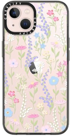 CASETiFY Coque compacte pour iPhone 13 [léger/1,2 m, protection contre les chutes de qualité militaire, 2 fois, mince] – Rose pastel mignon floral – Noir transparent