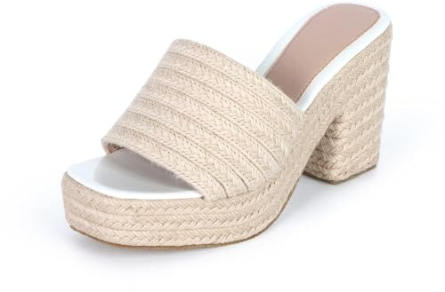 EVEOUT Sandali con Zeppa in Paglia Tessuto Mule con Plateau Spesso Sandali Intrecciati Aperti con Tacco Alto per Estate