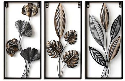 CVHOMEDECO. Wandschmuck aus Metall, Antik-Bronze, Metallblätter, Wanddekoration, rustikale Bauernhaus-Wandkunst, für Wohnzimmer, Schlafzimmer, Badezimmer oder Outdoor-Dekoration, 3-teilig