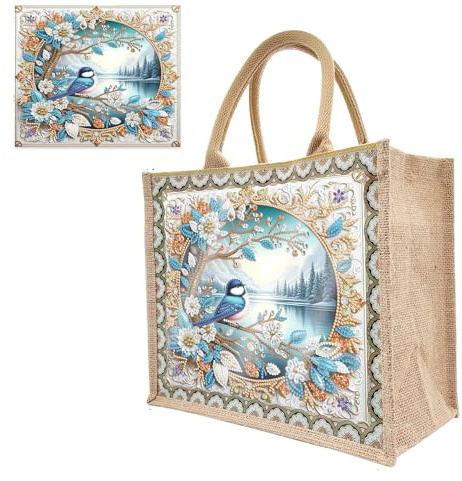 Sac à main spécial peinture diamant 5D Sac de courses en Jute réutilisable Fait à la Main Boîte de Broderie en Diamant pour Adultes Boîte à main artisanal bricolage cadeau d'artisanat d'art (Style K)