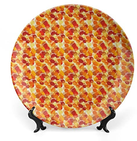 Ceramic Plates, Abstract Decorative Ceramic Plates, Autumn Fallen Leaves Pattern Seasonal Scene, 7 Inch, for Dining, Parties, Wedding, Ruby Orange Yellow