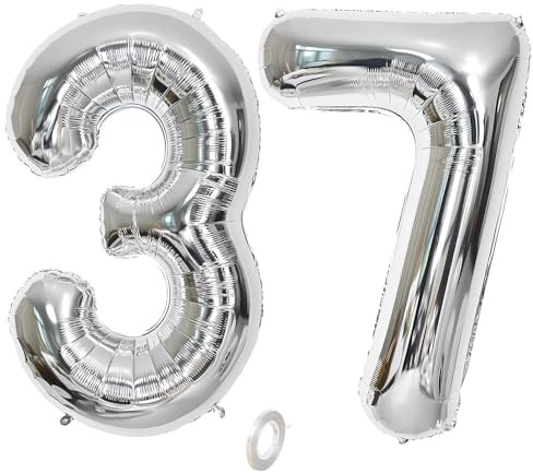 Balorise 40 Pouces Aluminium Ballon Géant Argenté Chiffre 37/73, Gonflable Hélium, Grand Numéro 0-9, 10-100 (101cm), Décoration de Foil Ballons pour Fête d'anniversaire et Mariage