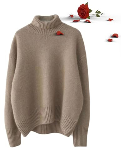 POIOZXD Kaschmir-Pullover mit hohem Halsausschnitt für Damen, übergroßer Kaschmir-Rollkragenpullover, warmer Strickpullover, gemütlich, weicher Rollkragenpullover