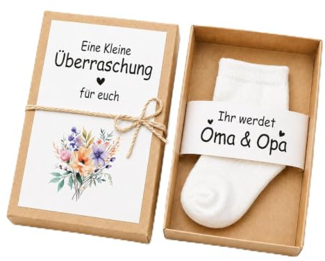 TUZELIYA Geschenkbox zur Schwangerschaftsverkündung - mit Babysöckchen | Personalisierte Schwangerschaft Verkünden - Du wirst Oma, Opa, Tante oder Onkel, Perfektes Baby Geschenk