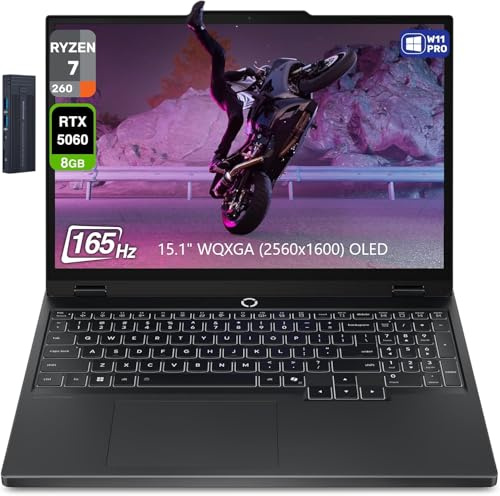 Lenovo Legion 5 Laptop, 15.1 WQXGA OLED 165Hz Display, AMD Ryzen 7 260, 16GB RAM 512GB PCIe SSD, GeForce RTX 5060, RGB Backlit Keyboard, 256gb 9H Docking Station, Wi-Fi 7, Windows 11 Pro, Black