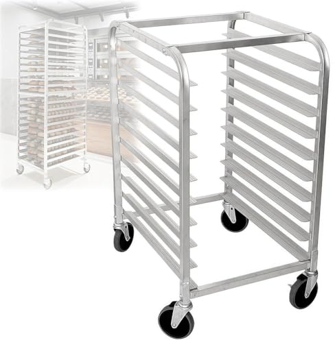 SAYEYBU 10/20 StöCkiges Aluminium Backblechregal, BröTchenblechregal, für Ganze Oder Halbe Backbleche, mit Feststellbaren Rollen, für KüChenausstattung Restaurants und Pizzerien,10 Tier