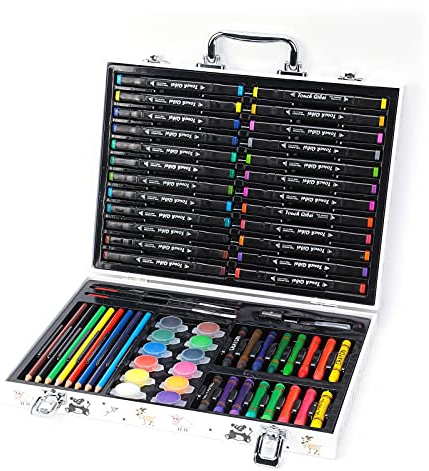 Baxnore Kit de peinture artistique professionnel 66 pièces avec coffret de rangement en bois : feutres, crayons et peintures acryliques aux couleurs vives, idéal pour les artistes
