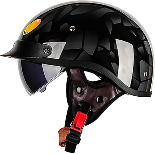 Vintage Casco Moto Scodella Jet Omologato ECE 22.06, Con Visiera Parasole A Scomparsa & Fibbia Rapida, Calotta In ABS, Per Cruiser Chopper Bobber Uomo Donna 3,XL/(61~62cm)