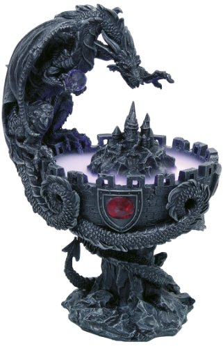 Brunnen, Drachen Wasserschale, Lampe mit bunt leuchtenden Neblern