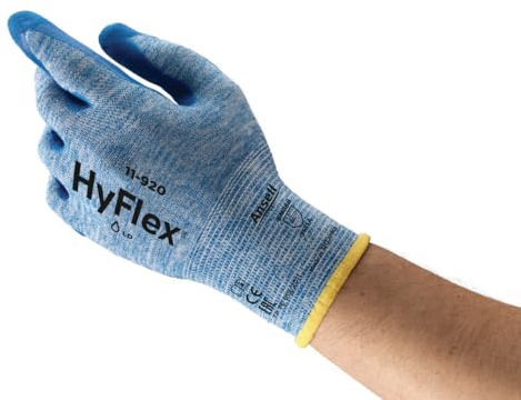 Ansell HyFlex 11-920 Arbeitshandschuhe, Optimaler Ölgriff und Hohe Ölabweisung, Exzellente Beweglichkeit und Tastsensibilität, Nahtloses Strickgewebe, Blau, Größe L (12 Paar)