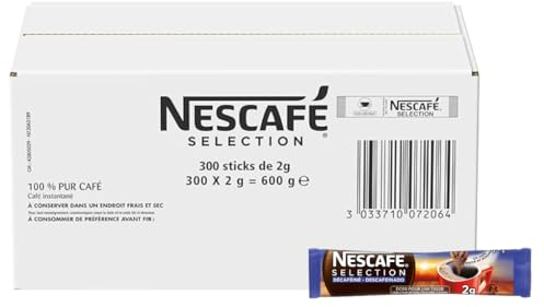 NESCAFÉ Sélection Sticks Café Décaféiné Soluble - Dose Individuelle 2g - Café en Poudre - Corsé et Généreux - Approvisionnement 100% plus Responsable - Carton de 300 Dosettes de 2g