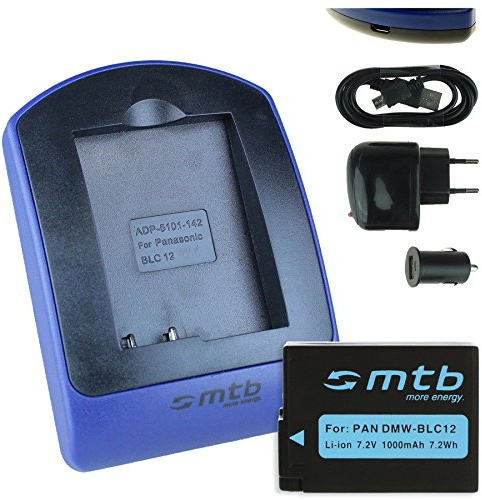 Batterie + Chargeur (USB/Auto/Secteur) pour Panasonic DMW-BLC12 / Lumix DMC-G5, G6, G70, GH2, GX8, FZ300.. / Leica Q (Typ 116) .. - v. liste