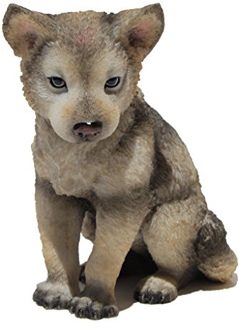 Dekofigur Wolfsjunges, sitzend, 11,4 cm, Grau und cremefarben
