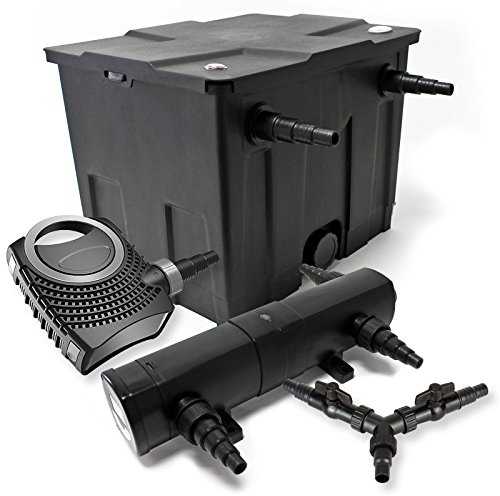 SunSun Komplettset: CBF-350 Teichfilter bis 12000 L Teichfilteranlage als Durchlauffilter, CTF-8000 SuperECO Teichpumpe 8000l/h 70W, CUV-224 Teichklärer UVC Klärer mit 24W, Y-Verteiler