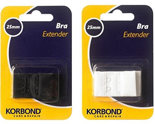 KORBOND Set of Two Double Hook Bra Extenders – x 1 White Bra Extender & x 1 25mm Black Bra Extender – Machine Washable – Increase Bra Size By Up To 8cm – Comfort Fit