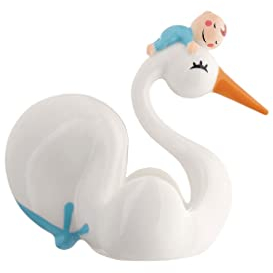 Alessi Bimboniera Gastgeschenk für Babypartys Bonbonniere, hellblau, Porzellan, weiß, 10 x 0.3 x 8.5 cm