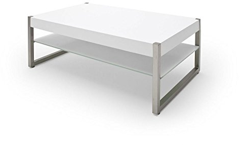 Beauty.Scouts Couchtisch Modesto I - Tisch, Couchtisch, Beistelltisch, MDF, Lack, Glas, weiss, Metall, Edelstahl, 105x38x65, 30kg