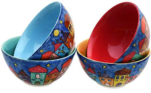 Gall&Zick Handbemalte Müslischale „New Village“ – Spülmaschinenfest aus Keramik, Ideal für Frühstück, Müsli & Dessert (Gemischt Set/4)