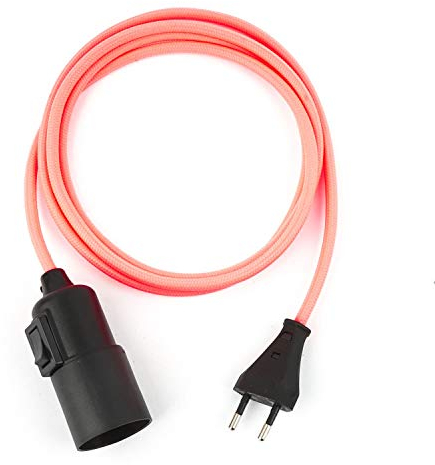 5m Plug-In Lampe FUCHSIA-PINK, Textilkabel mit Lampenfassung aus Thermoplast (Glattmantel) mit Schalter und Eurostecker