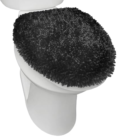 SoHome Spa Step Luxus Plüsch Chenille Shag Maschinenwaschbar Ultra Soft Standard Toilettendeckel Bezug 47 x 49,8 cm schwarz
