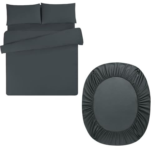 Aisbo Superking Duvet Set with Sheet - Dark Grey 4 Pieces Microfiber Bedding Set for Super King Bed, Includes Duvet Cover, Fitted Sheet and Pillowcases