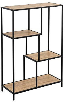 LOLAhome Estantería de 4 estantes de Acero y Madera MDF en Negro y Natural Industrial, de 77x33x114 cm