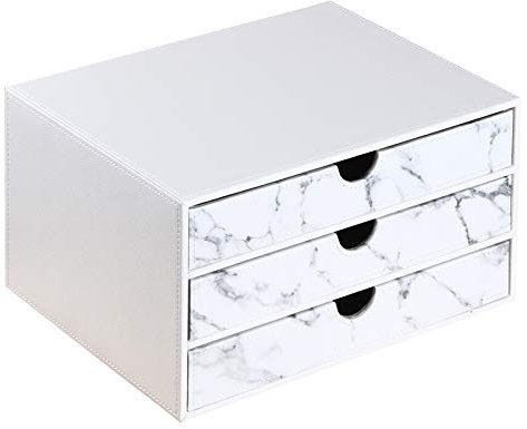 Desk Organizer Drawers,3 Layers Leather Letter Tray, Office Supplies Desktop Filing A4 File Cabinet/Holder, Stackable Storage Box for Jewelry/Bill/Documents/Makeup/Home Decor Accessories (White)