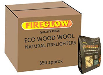 FIREGLOW Natural Eco Wood Firelighters - 350 Wood Wool Approx Flame Fire Starters Lighting Stoves, BBQ's, Pizza Ovens & Smokers, Safe Charcoal Starter for Lighting A Lumpwood Charcoal Barbecue