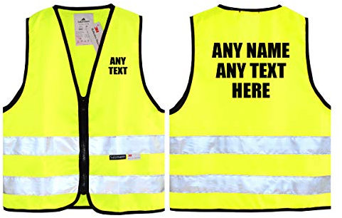 UNIGIFT Gilet de sécurité pour Enfants Salzmann 3M Jaune avec Texte personnalisé - Bande réfléchissante 3M Haute visibilité Fermeture à glissière résistante Haute visibilité