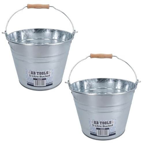 AB Tools 5L Galvanised Steel Metal Bucket Pail Water Coal Greenhouse Garden Plants 2PK