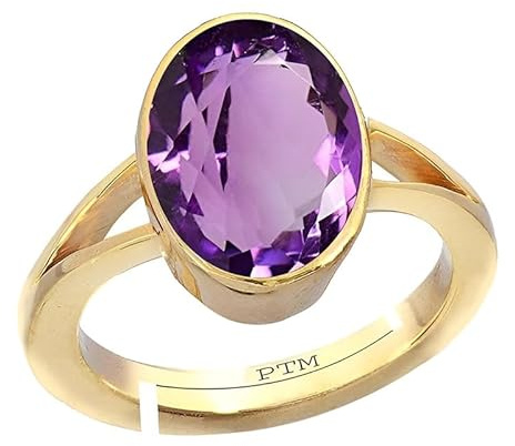 PTM Natural Amethyst / Kathela 4.25 Ratti or 4ct Gold Plated Ring - Certified Astrological Gemstone Panchdhatu / 5 Metals for Men and Women - FBA3425, Gold, Silver, Zinc, Copper and Gold Plated Iron