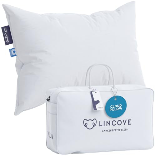 Lincove Cloud Natural Canadian Down Pillow White Luxury Sleeping Pillow - 625 Fill Power , 500 Thread Count Cotton Shell, Made in Canada, King - Firm, 1 Pack