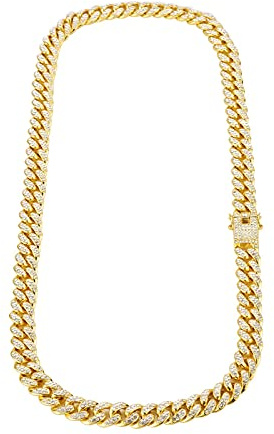 Mesnt Kette Herren Gold, Halskette Damen Gold, Kette Legierung Gold, Iced Out Panzerkette aus Legierung, 1.2mm Kette Gold 60cm