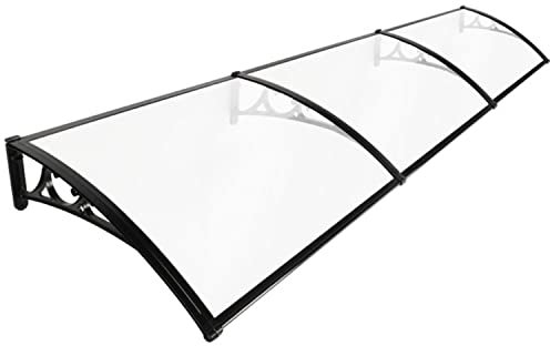 WUZMING Vordach Türdach Pultbogenvordach, 330 x 60cm Polycarbonat Veranda-Überdachung, UV Regen Schnee Widerstehen Pultvordach Für Garagentor, Fenster, Vorbau Und Vorder-/Hintertür, Klar